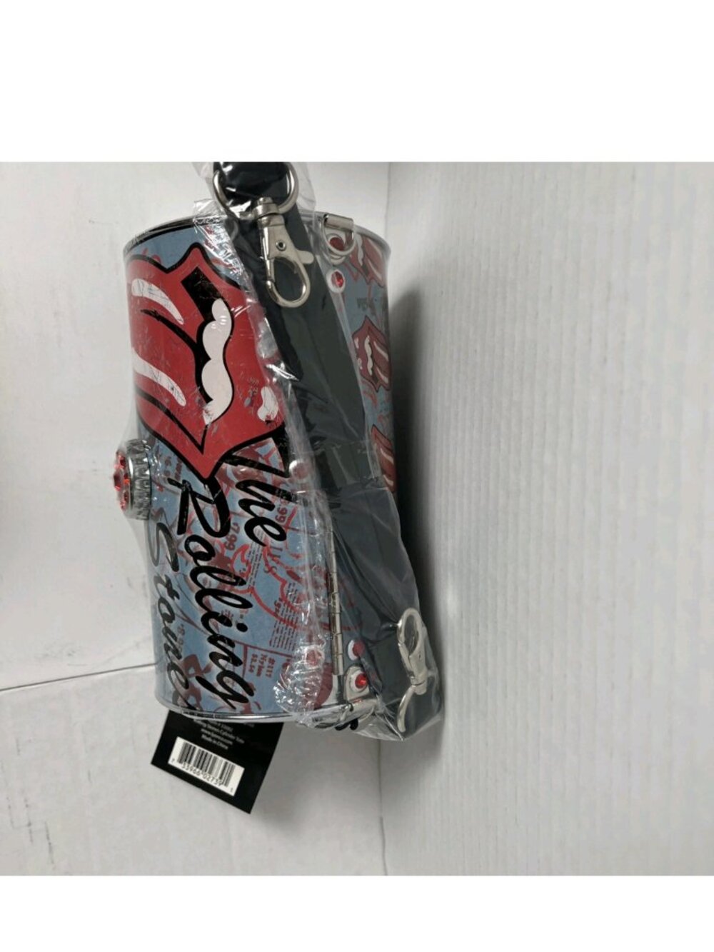 Rolling Stones Tongue Logo Cylinder Purse NWT Metal Handbag Rock Band Bag - Picture 11 of 12